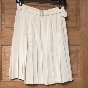 Ralph Lauren White Silk Crepe de Chine Pleated Skt